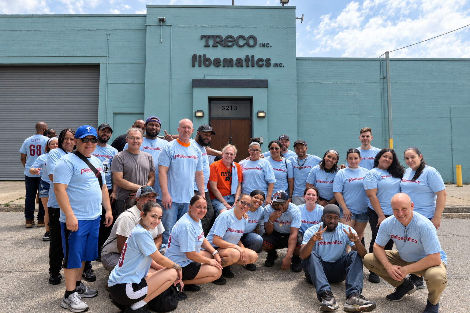 The Fibematics team outside the Fibematics and Treco building in Philadelphia