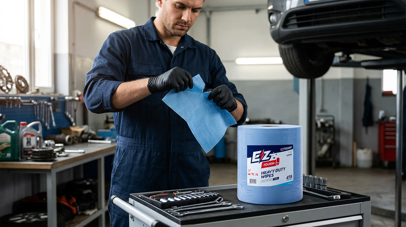 Mechanic cleaning his hands after working on an engine
